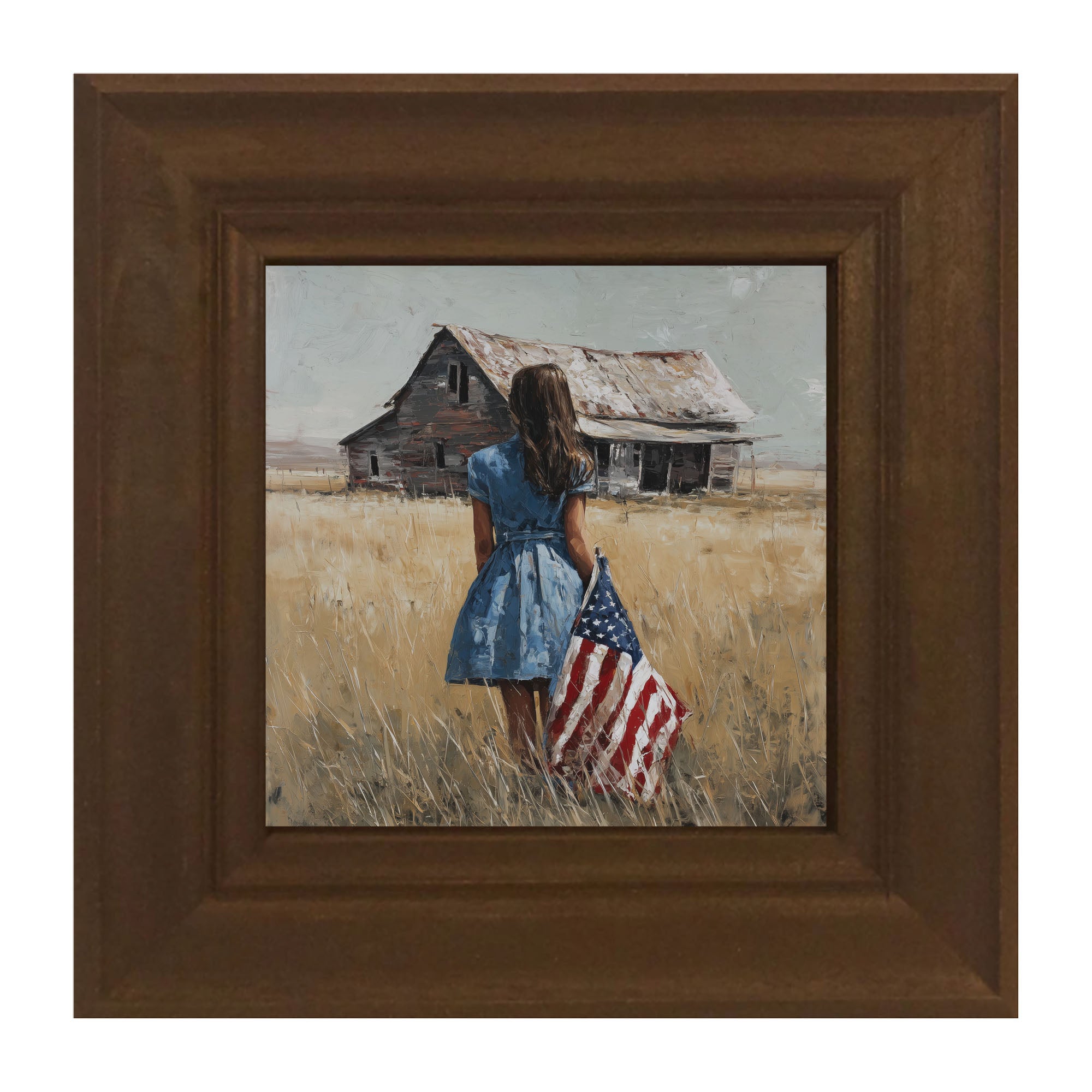 Child With Flag - Girl in Blue Dress