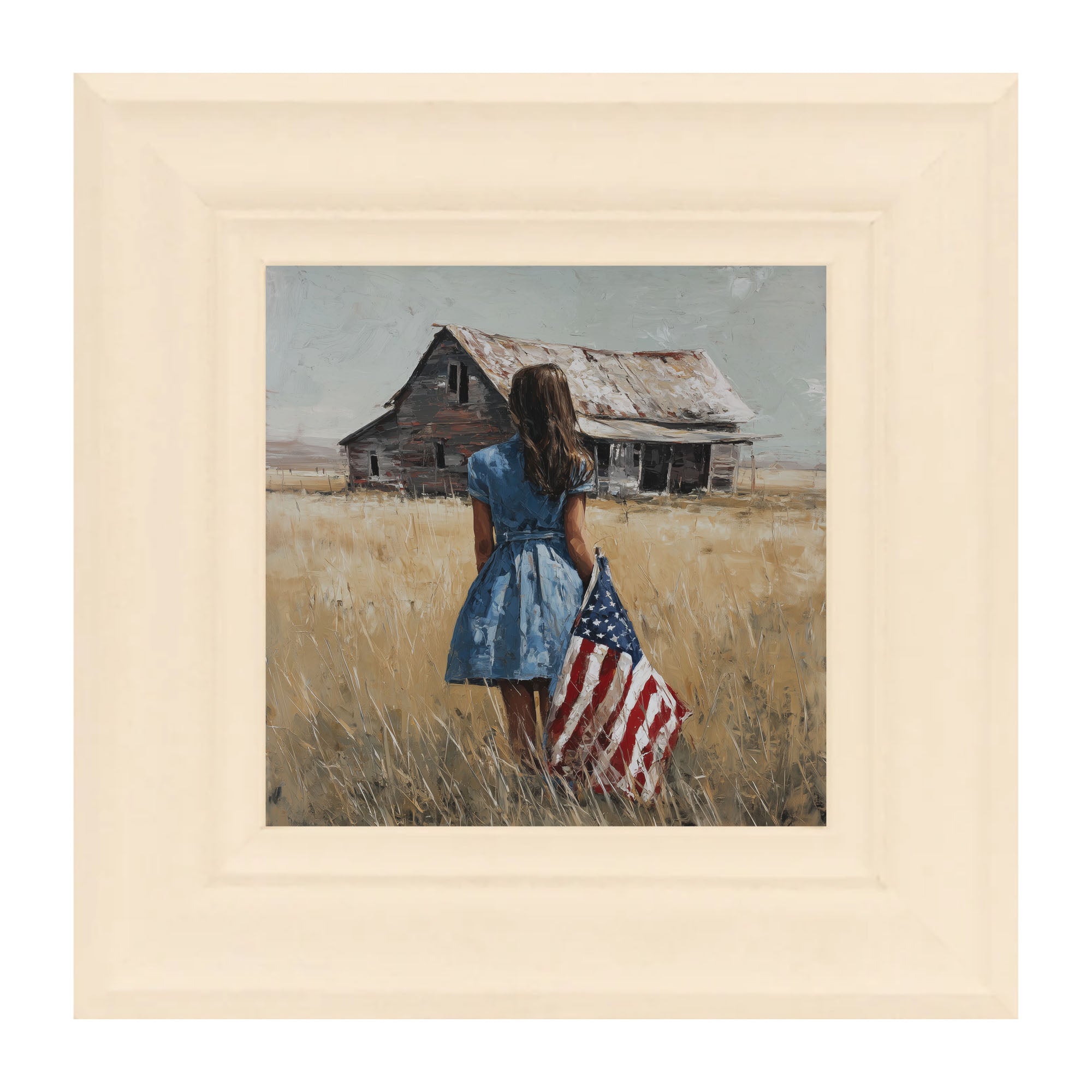 Child With Flag - Girl in Blue Dress
