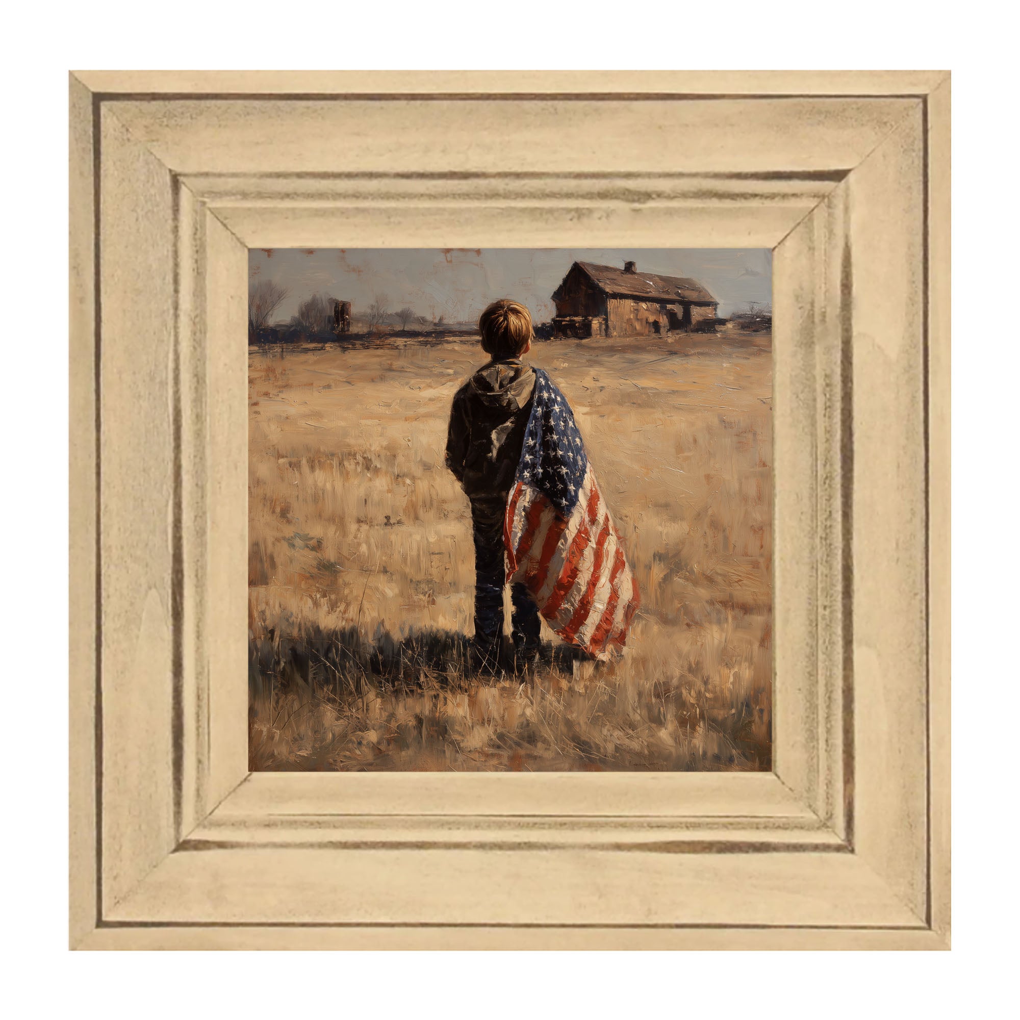 Child With Flag - Boy at Farm