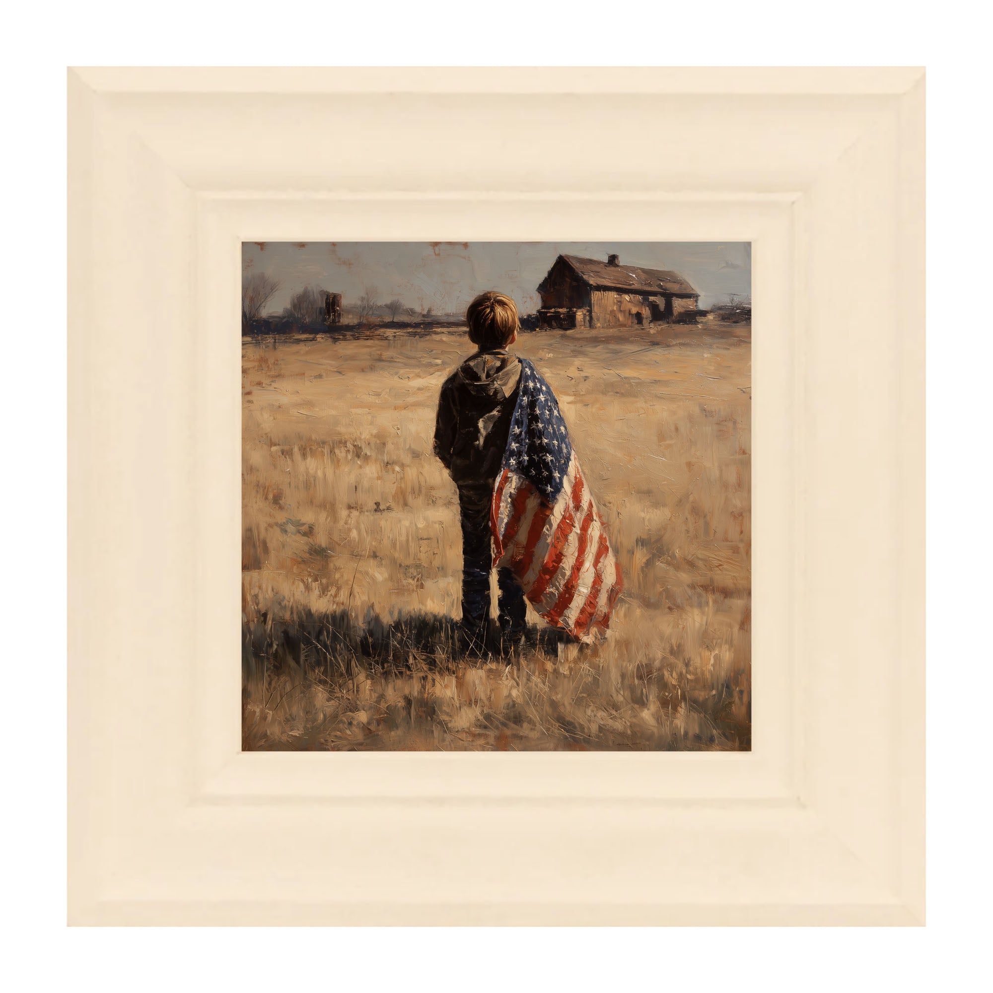Child With Flag - Boy at Farm