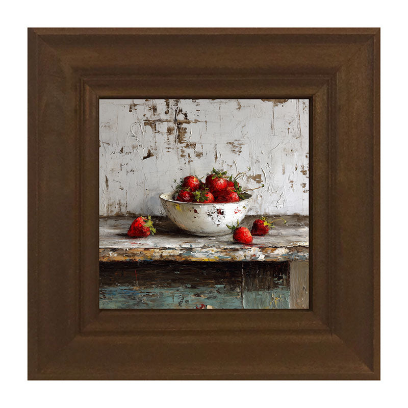 Sideboard Still Life - Rustic Blue Table with Strawberries