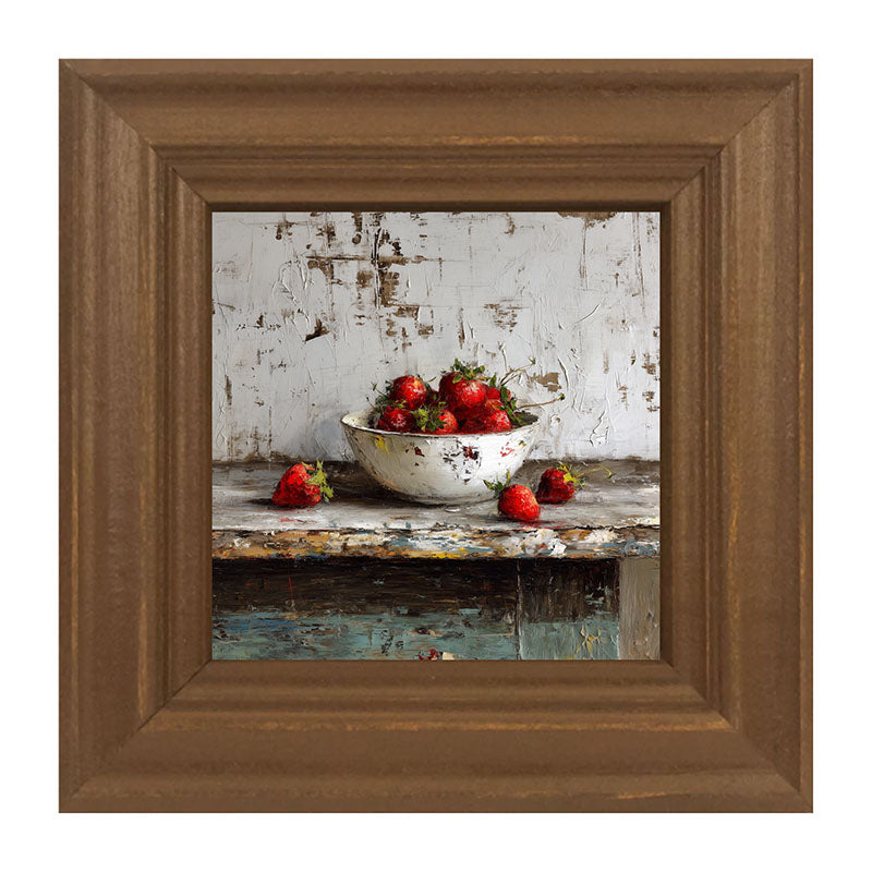Sideboard Still Life - Rustic Blue Table with Strawberries