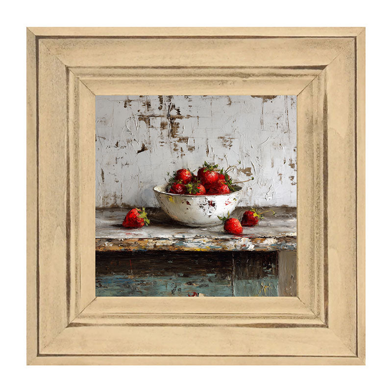 Sideboard Still Life - Rustic Blue Table with Strawberries