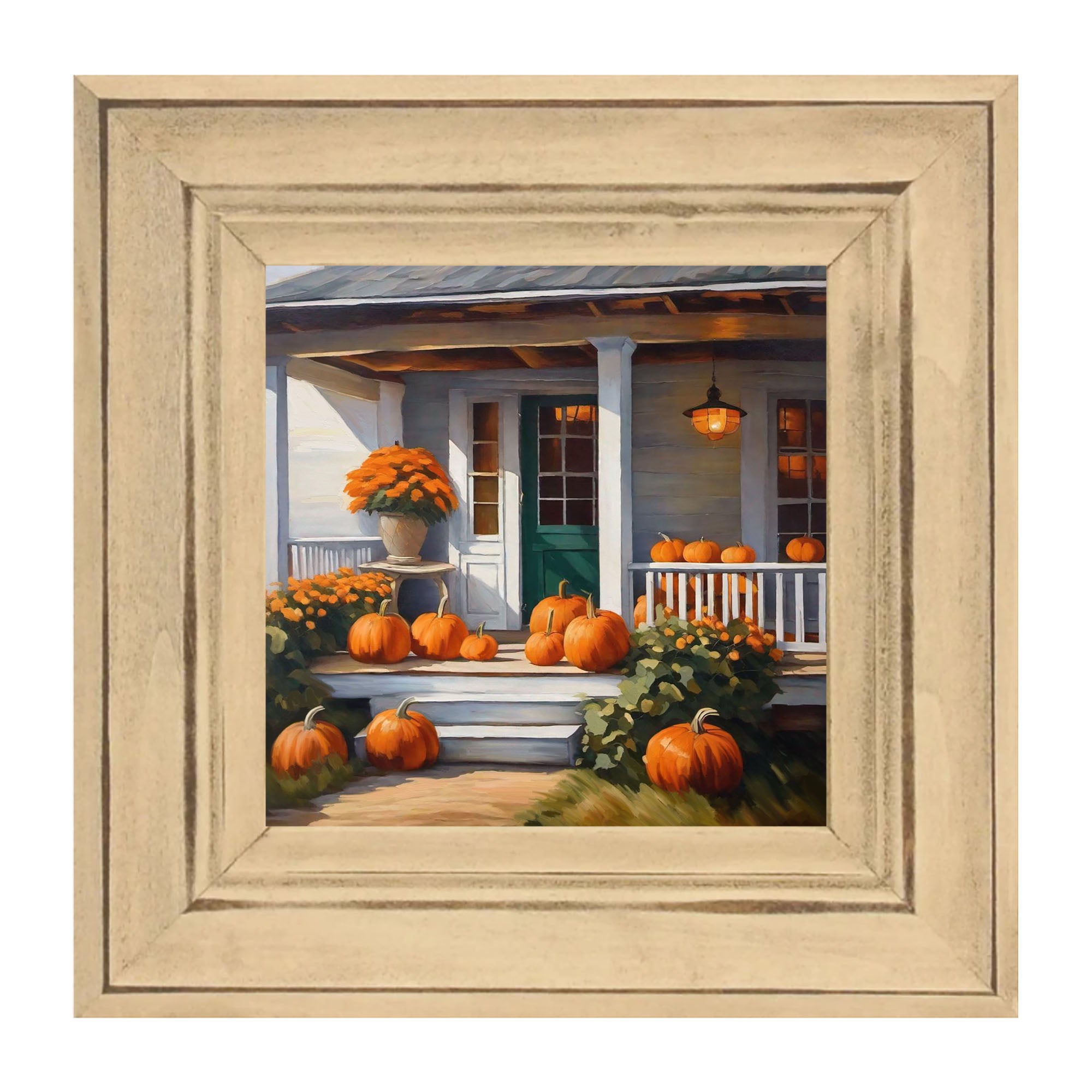 porch filled with pumpkins