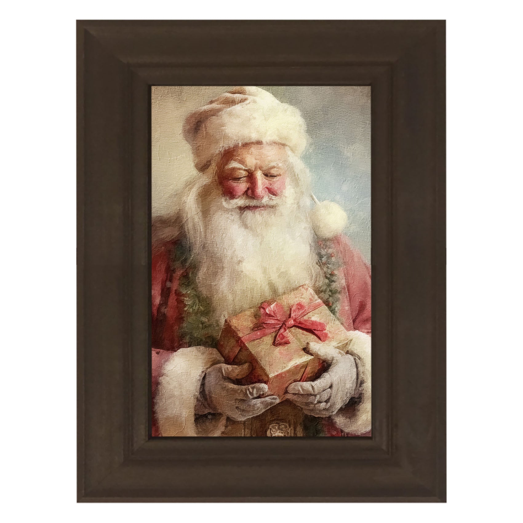Old world Santa holding present