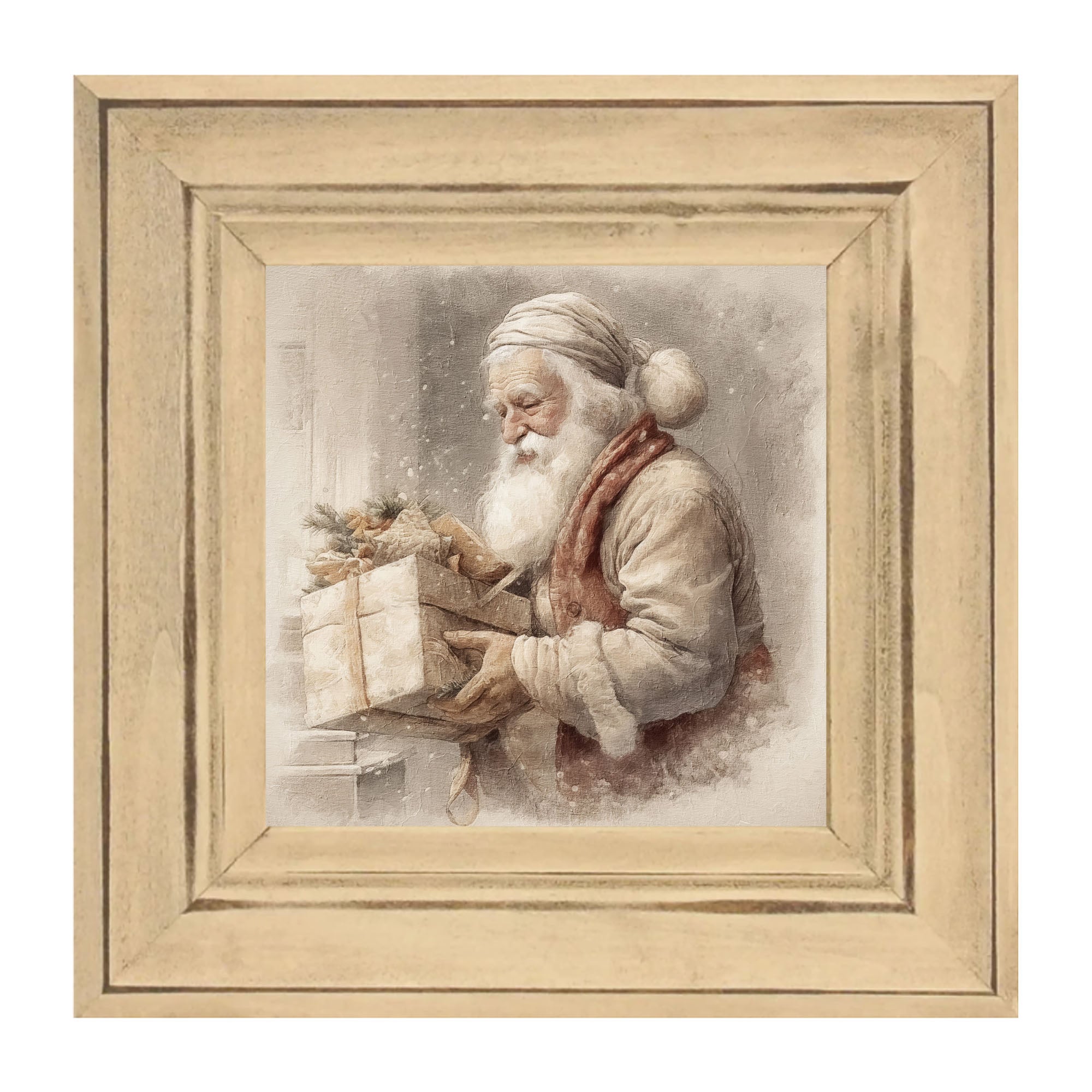 Old world Santa carrying gift