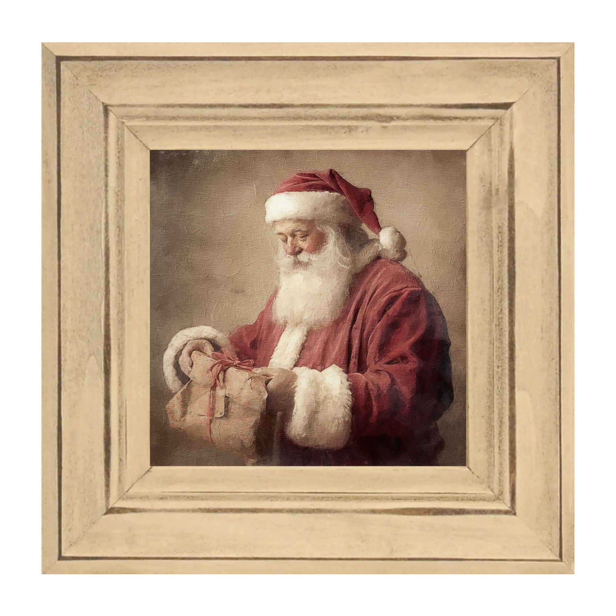 Old world Santa smiling with gift