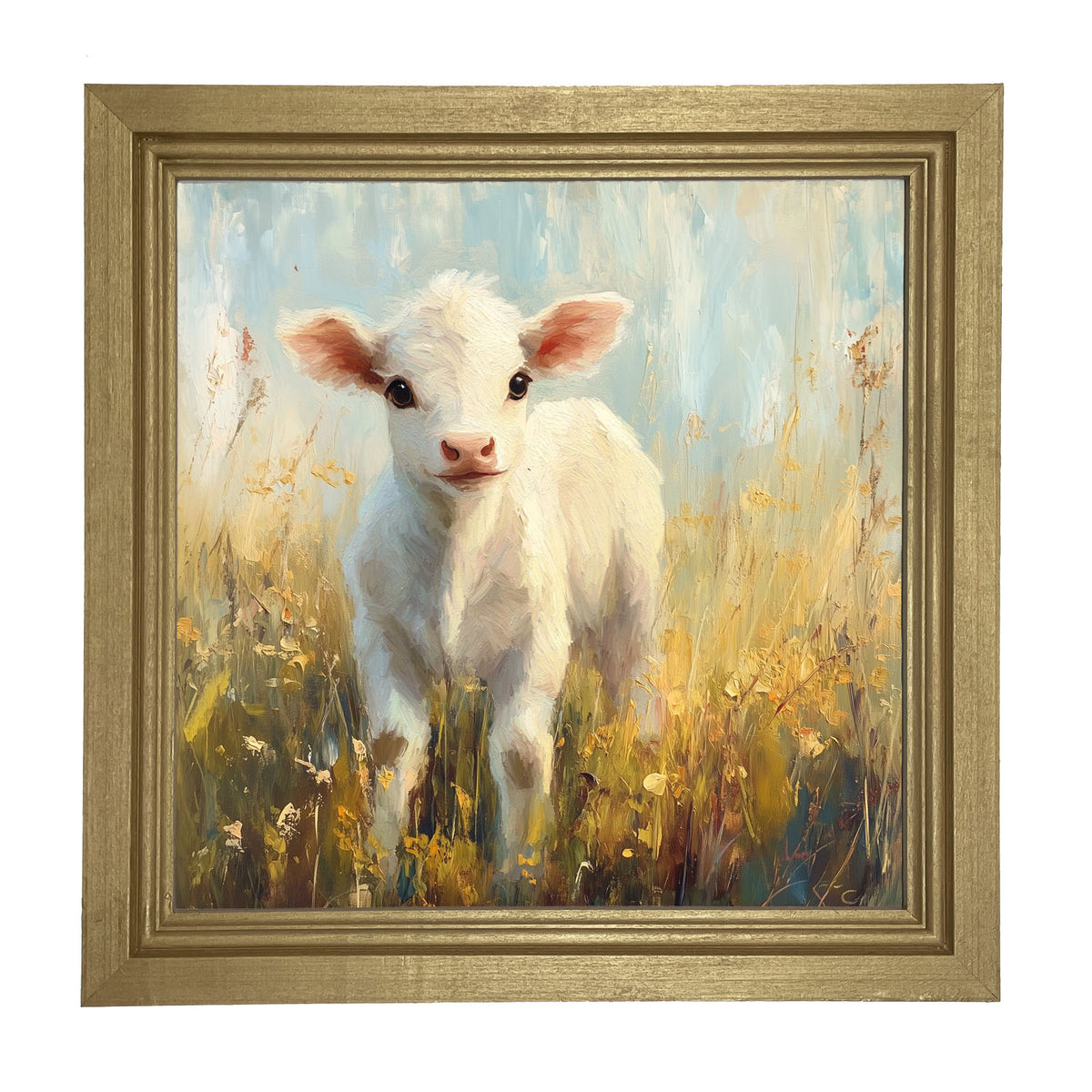 Baby Cow in Meadow - Framed Art