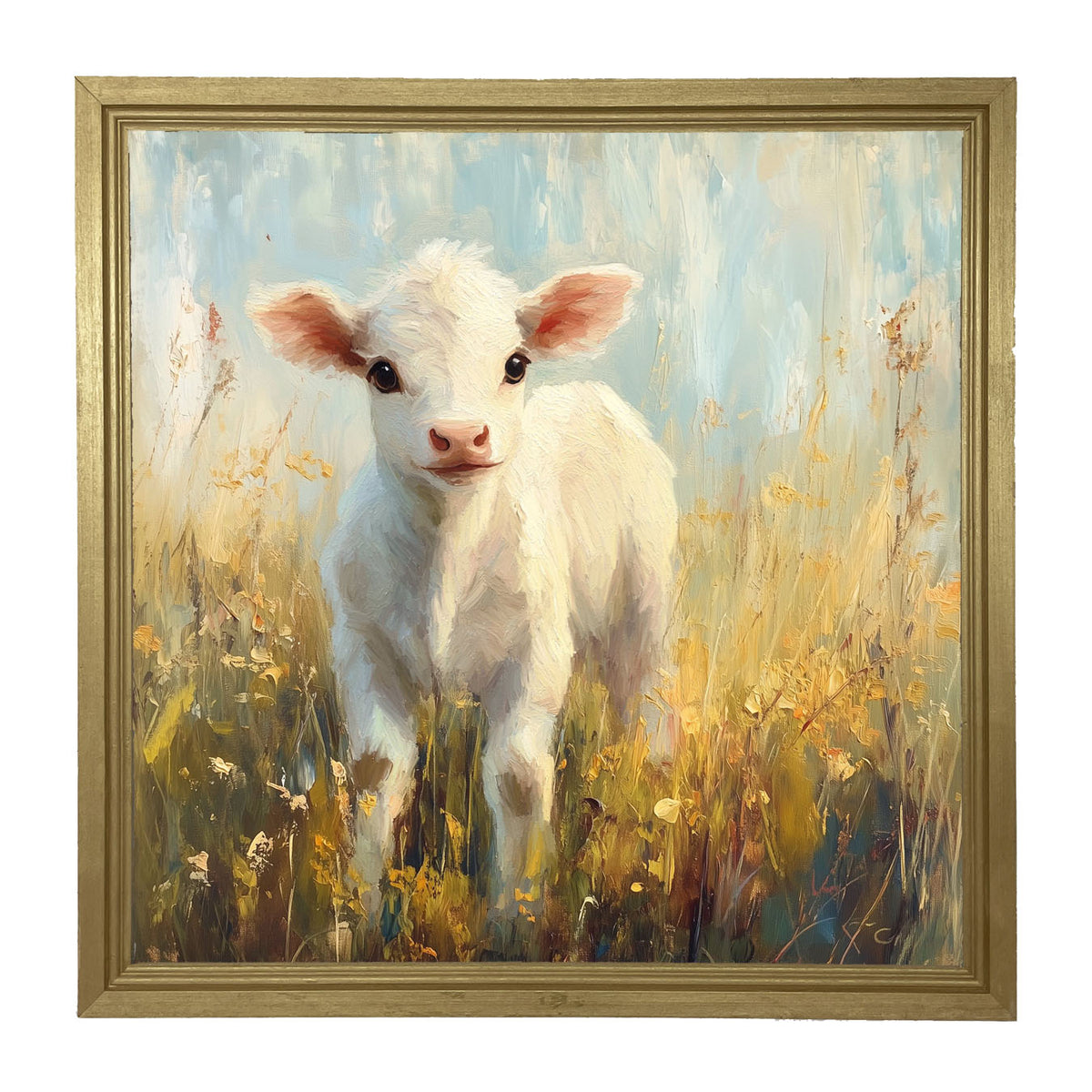Baby Cow in Meadow - Framed Art