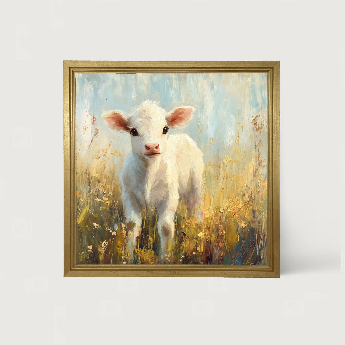 Baby Cow in Meadow - Framed Art