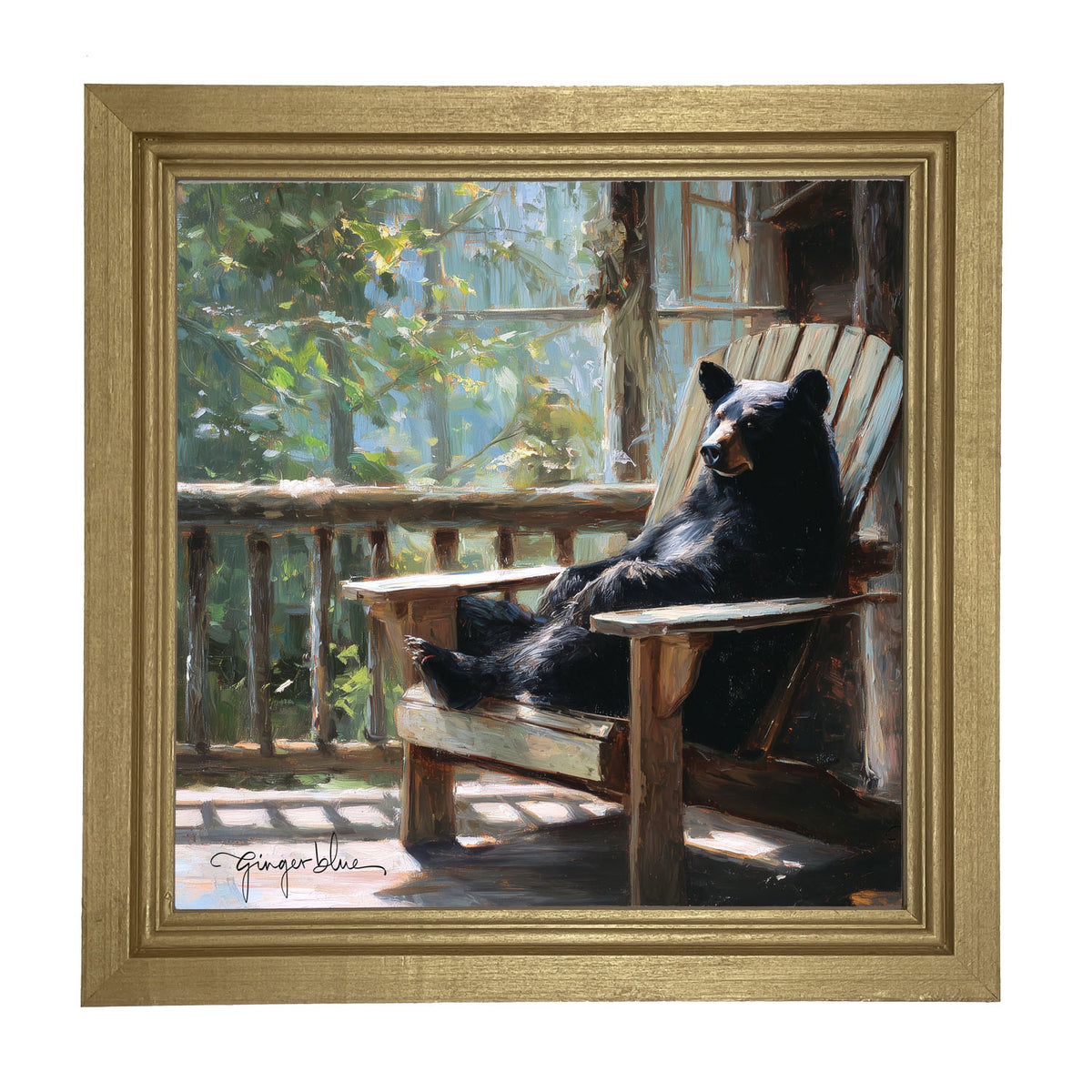 Bear Relaxing on Porch - Framed Art