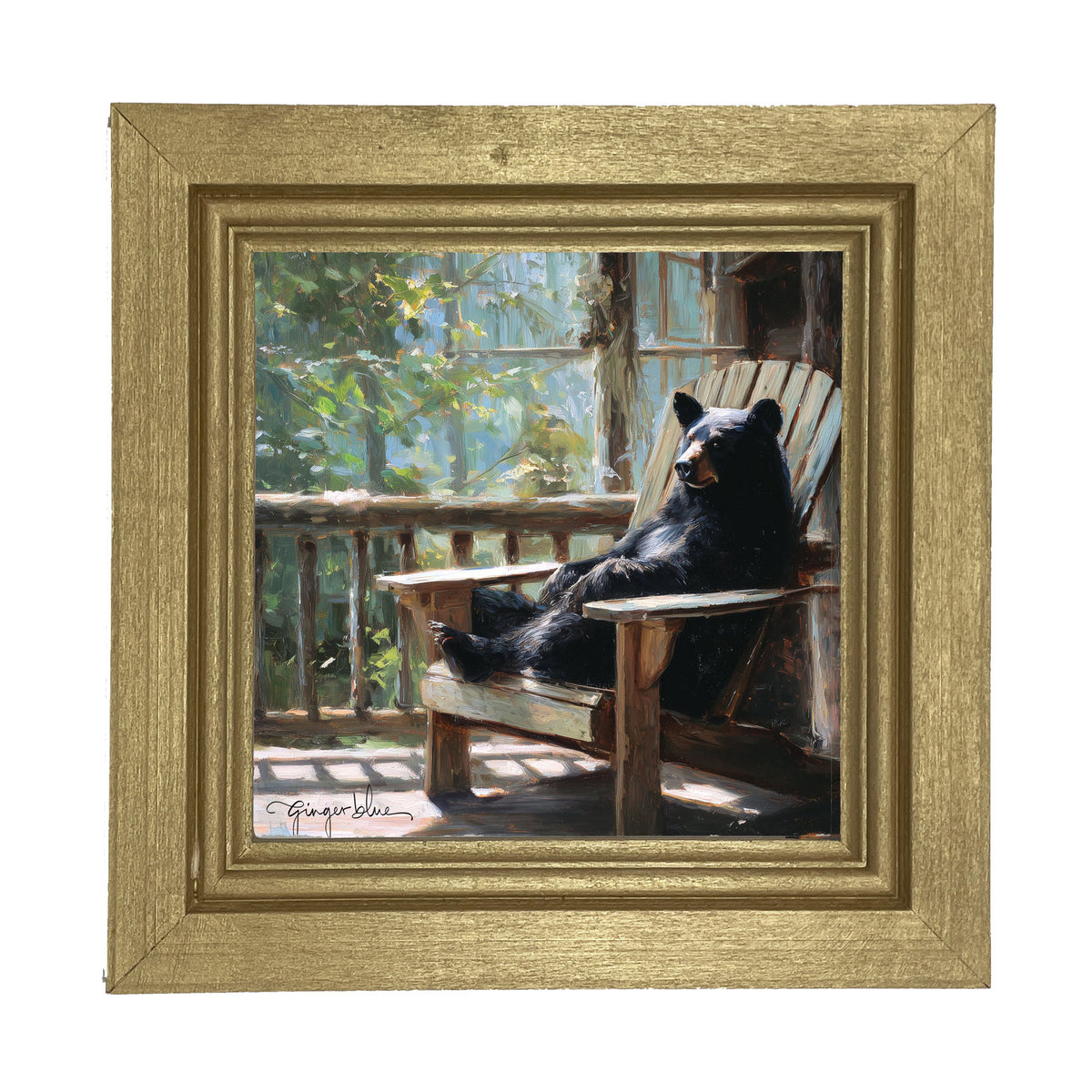 Bear Relaxing on Porch - Framed Art