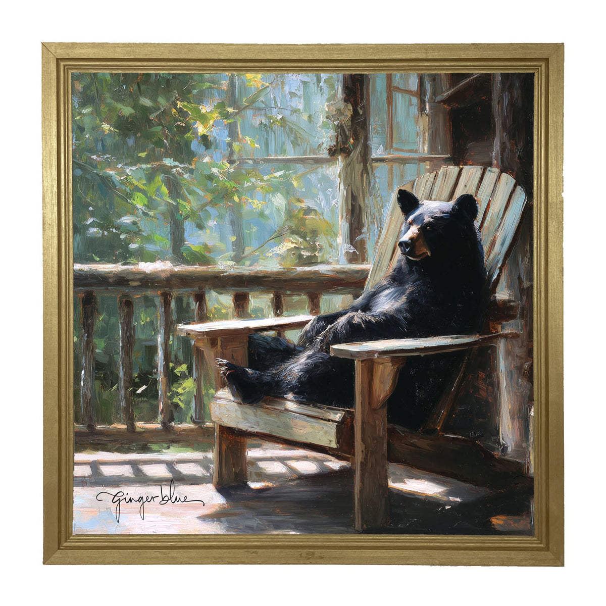 Bear Relaxing on Porch - Framed Art