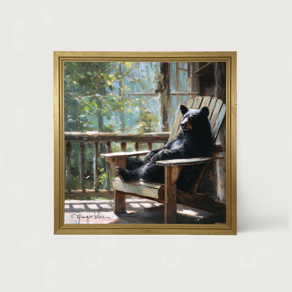 Bear Relaxing on Porch - Framed Art