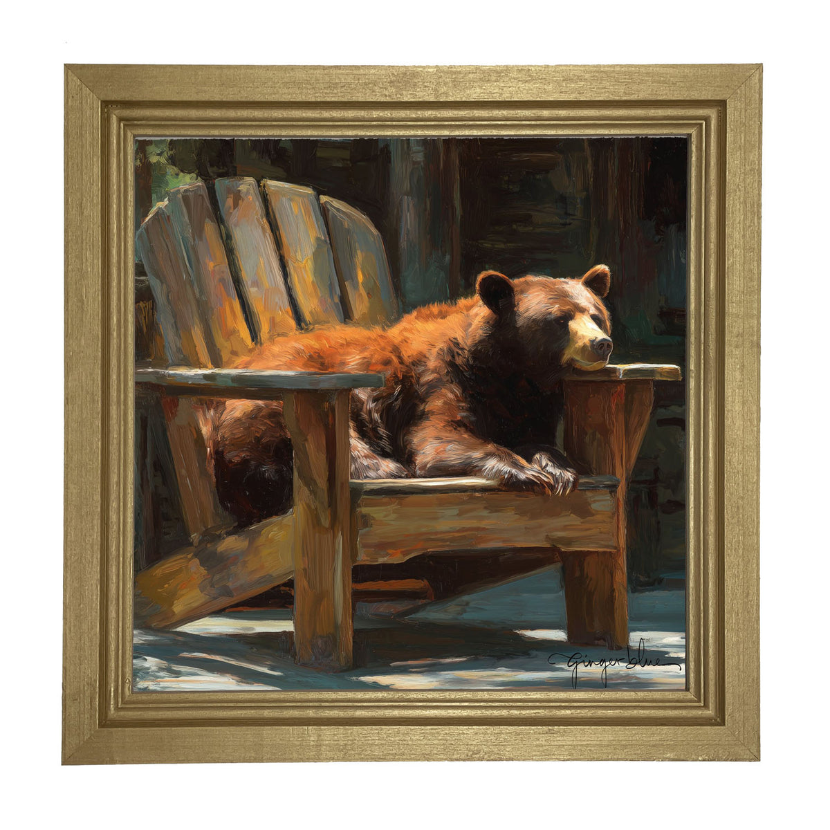 Bear Resting in Adirondack Chair - Framed Art