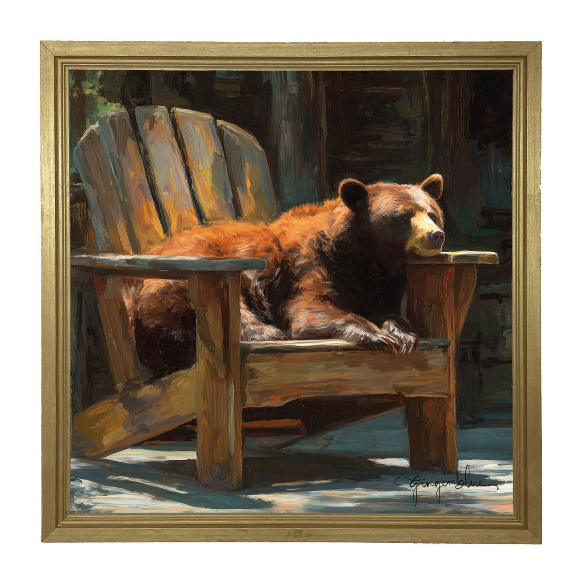 Bear Resting in Adirondack Chair - Framed Art