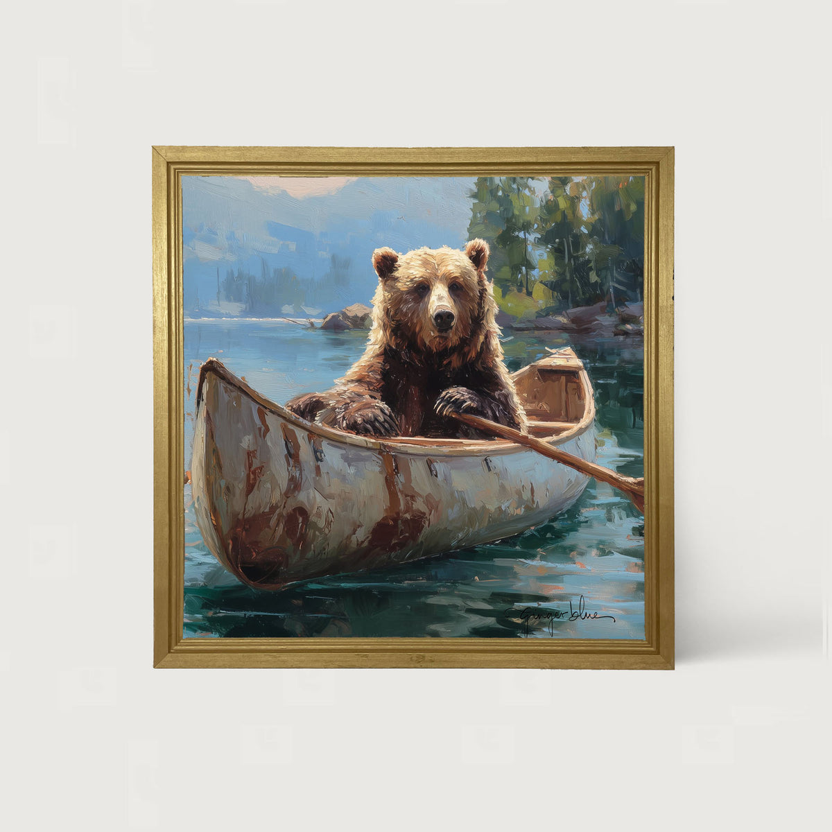 Brown Bear Rowing a Canoe
