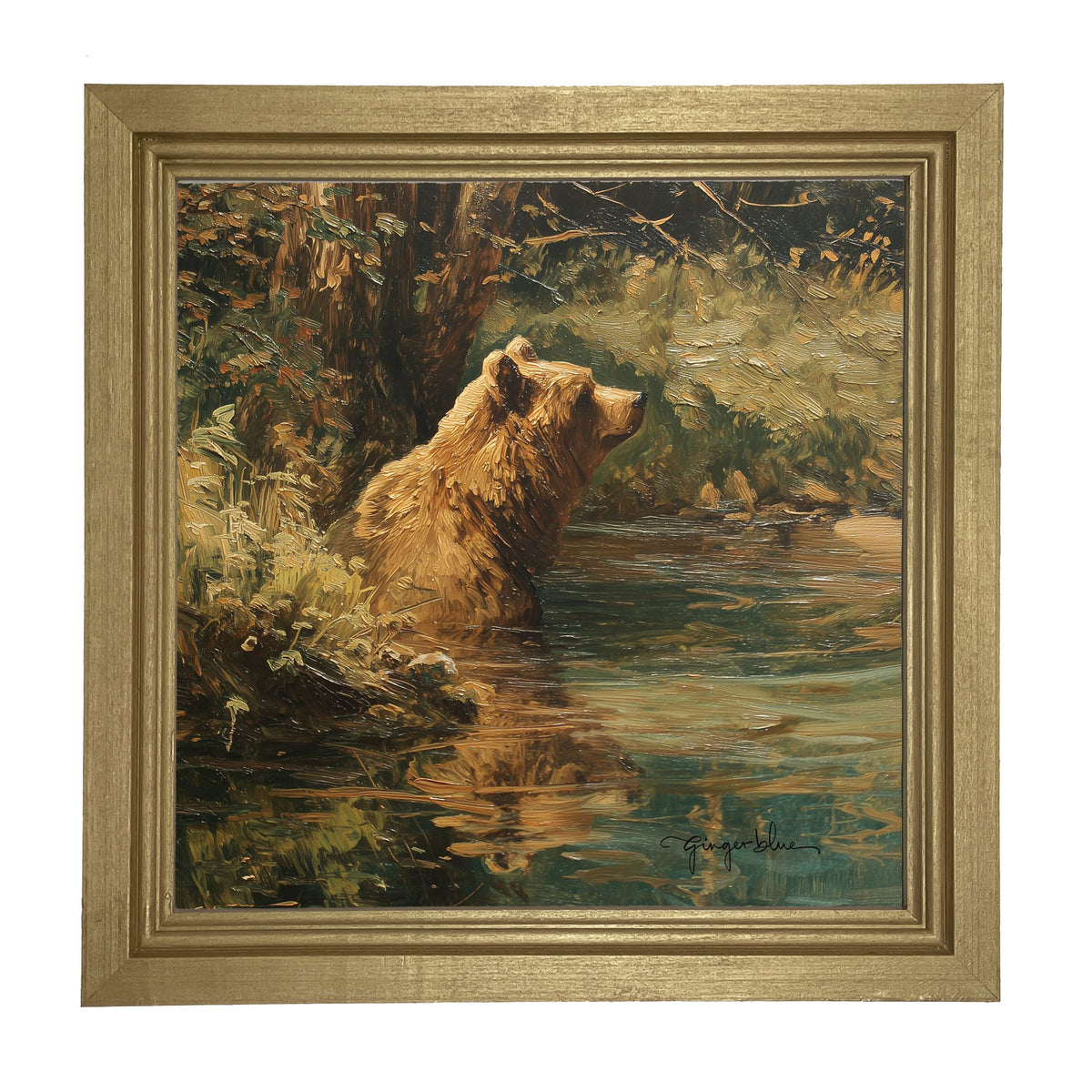Brown Bear Relaxing in the Water - Framed Art