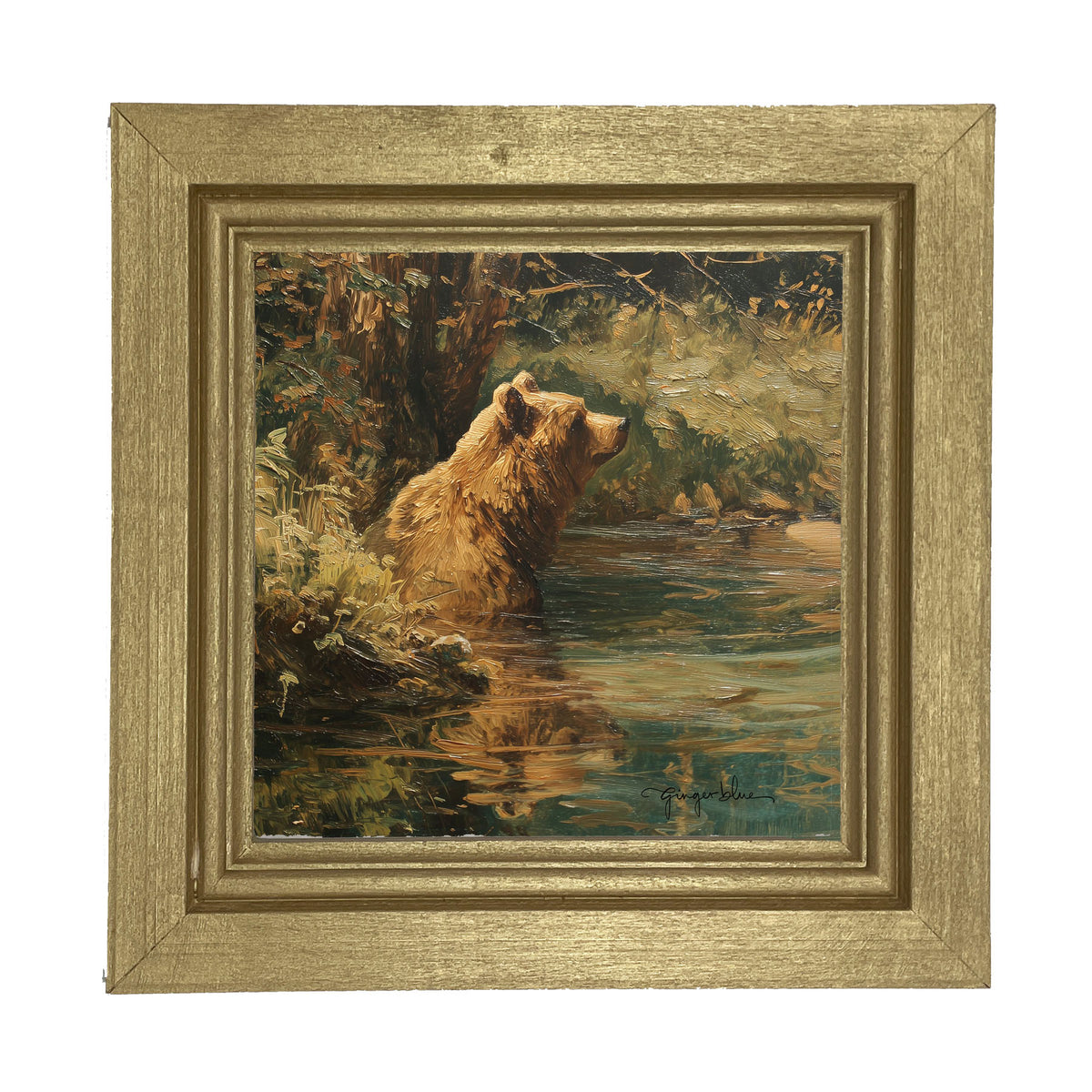 Brown Bear Relaxing in the Water - Framed Art