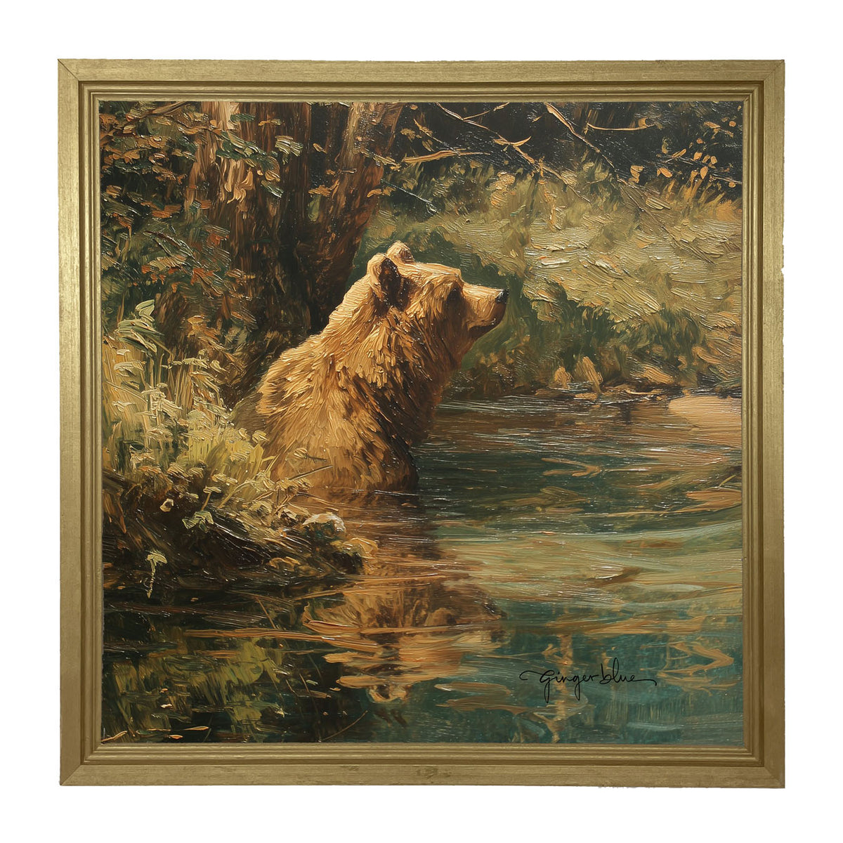 Brown Bear Relaxing in the Water - Framed Art