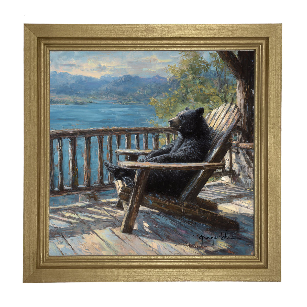Bear Enjoying the Day on Porch - Framed Art
