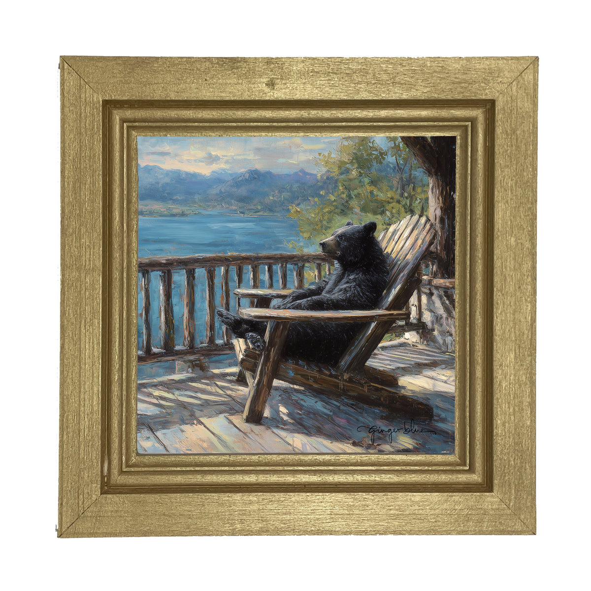 Bear Enjoying the Day on Porch - Framed Art