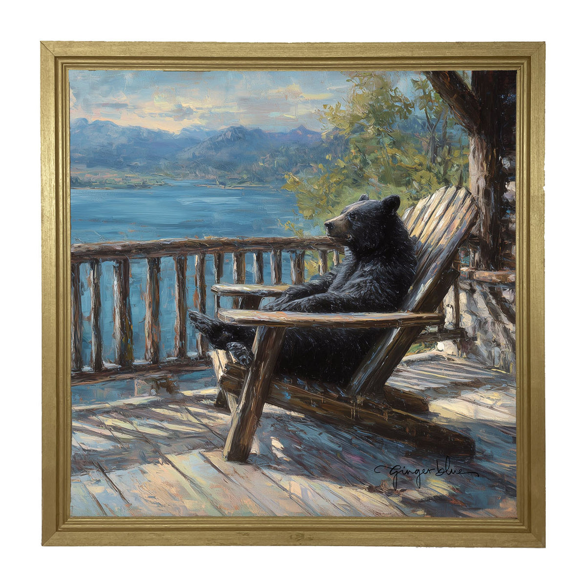 Bear Enjoying the Day on Porch - Framed Art