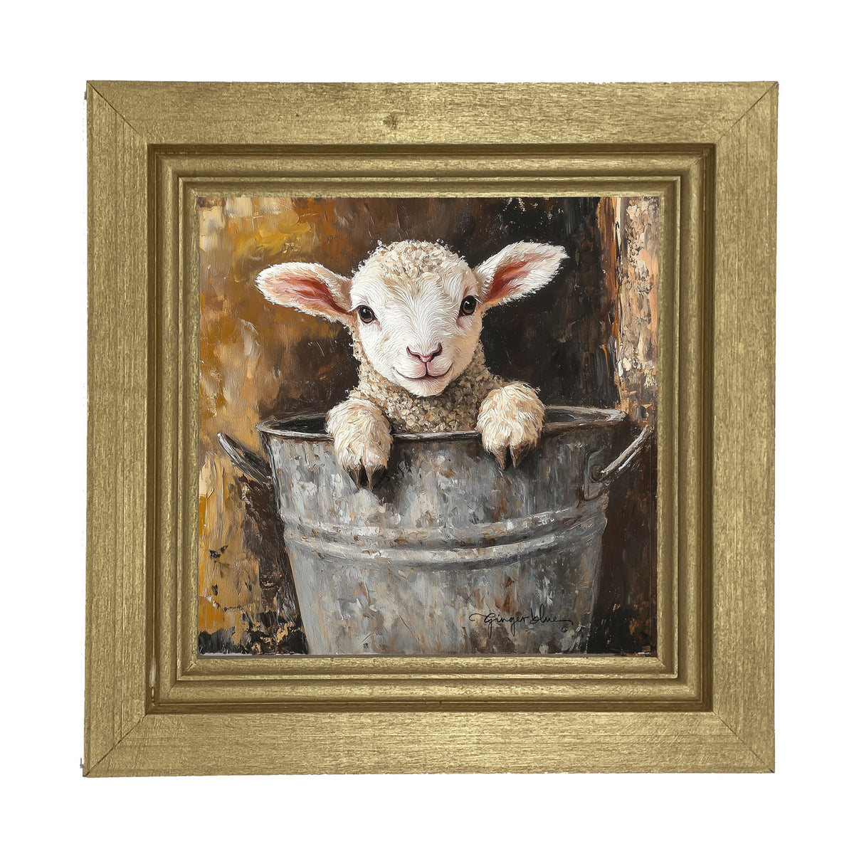 Baby Lamb in Metal Bucket - Framed Art
