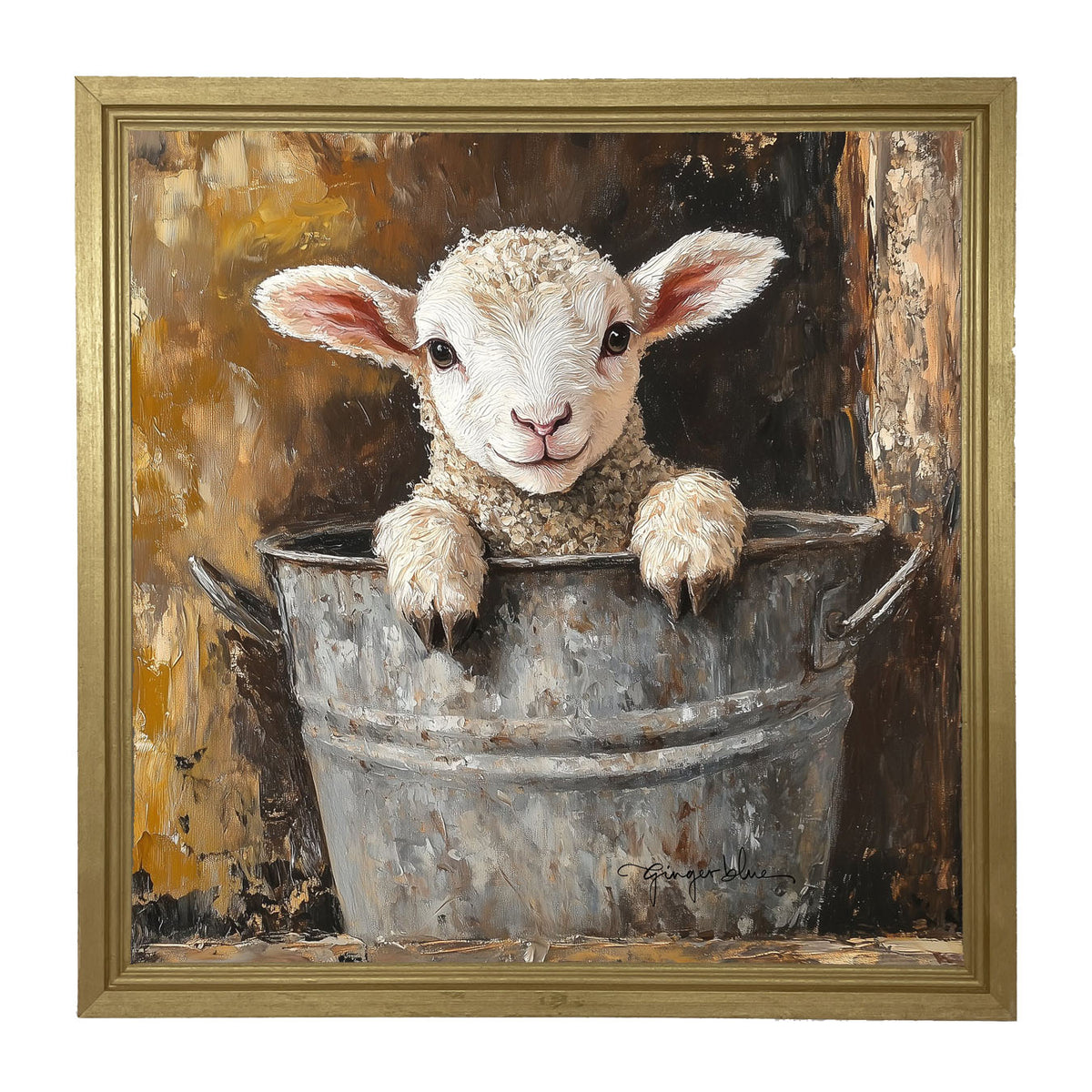 Baby Lamb in Metal Bucket - Framed Art