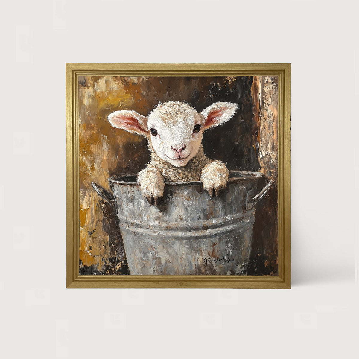 Baby Lamb in Metal Bucket