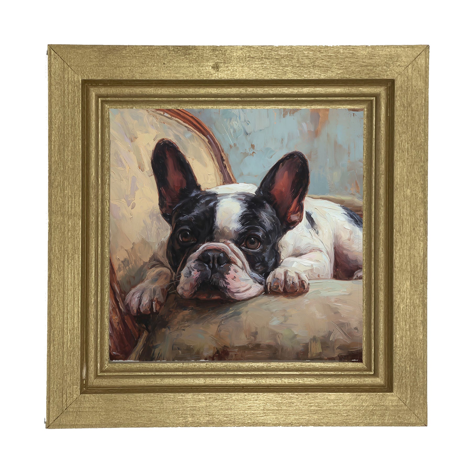 Armchair with Black and White French Bulldog - Framed Art