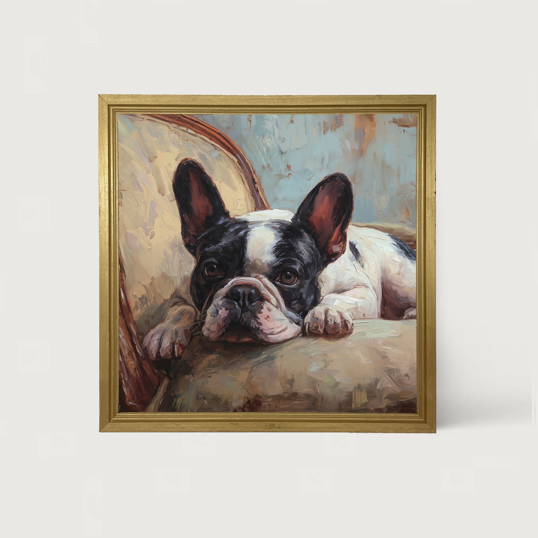 Armchair with Black and White French Bulldog