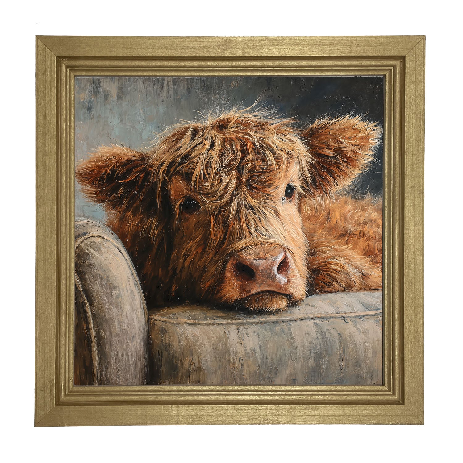Armchair with Highland Cow - Framed Art