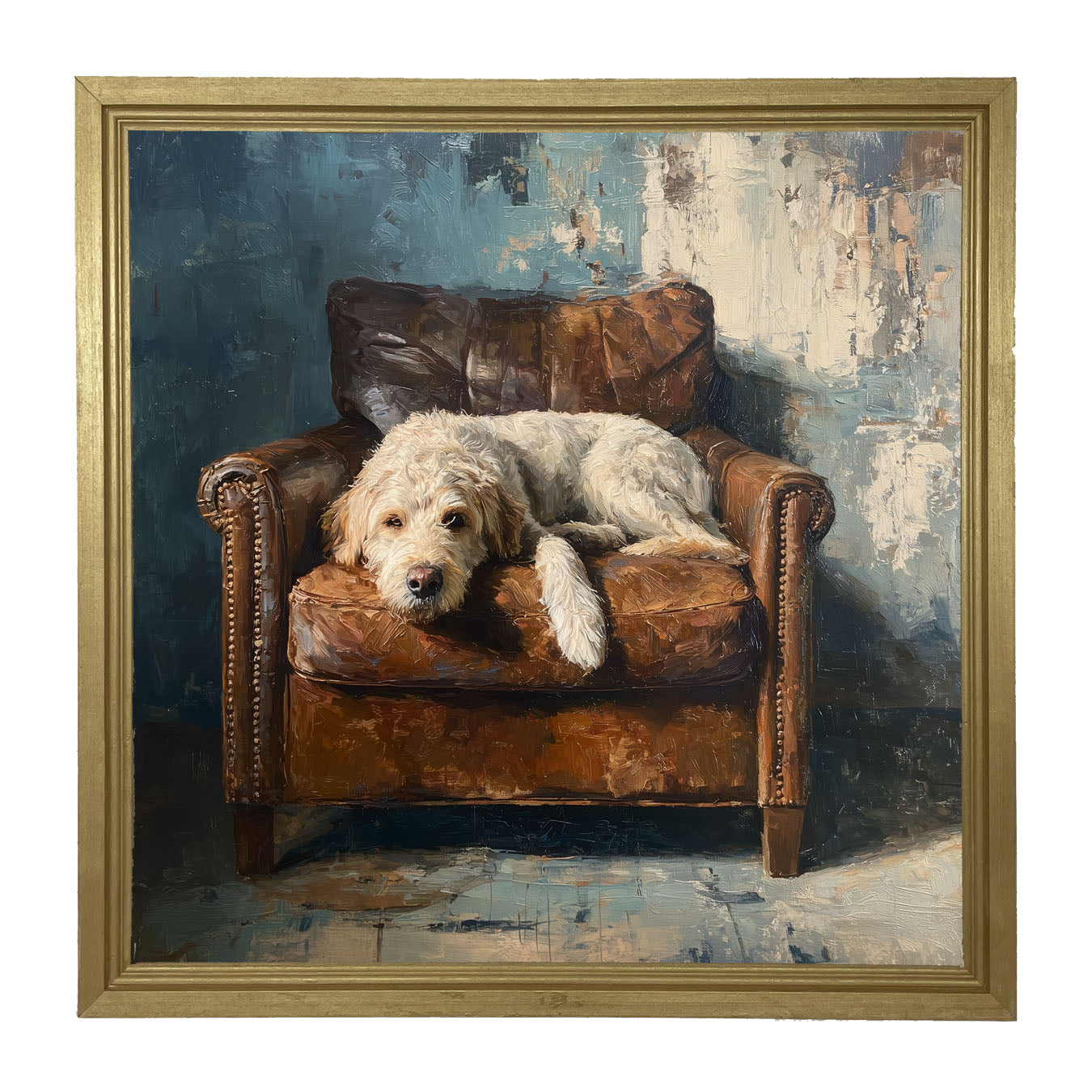 Armchair with Resting Labradoodle - Framed Art