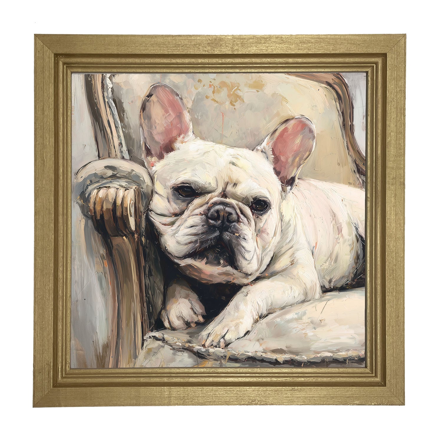 Armchair with White French Bulldog - Framed Art
