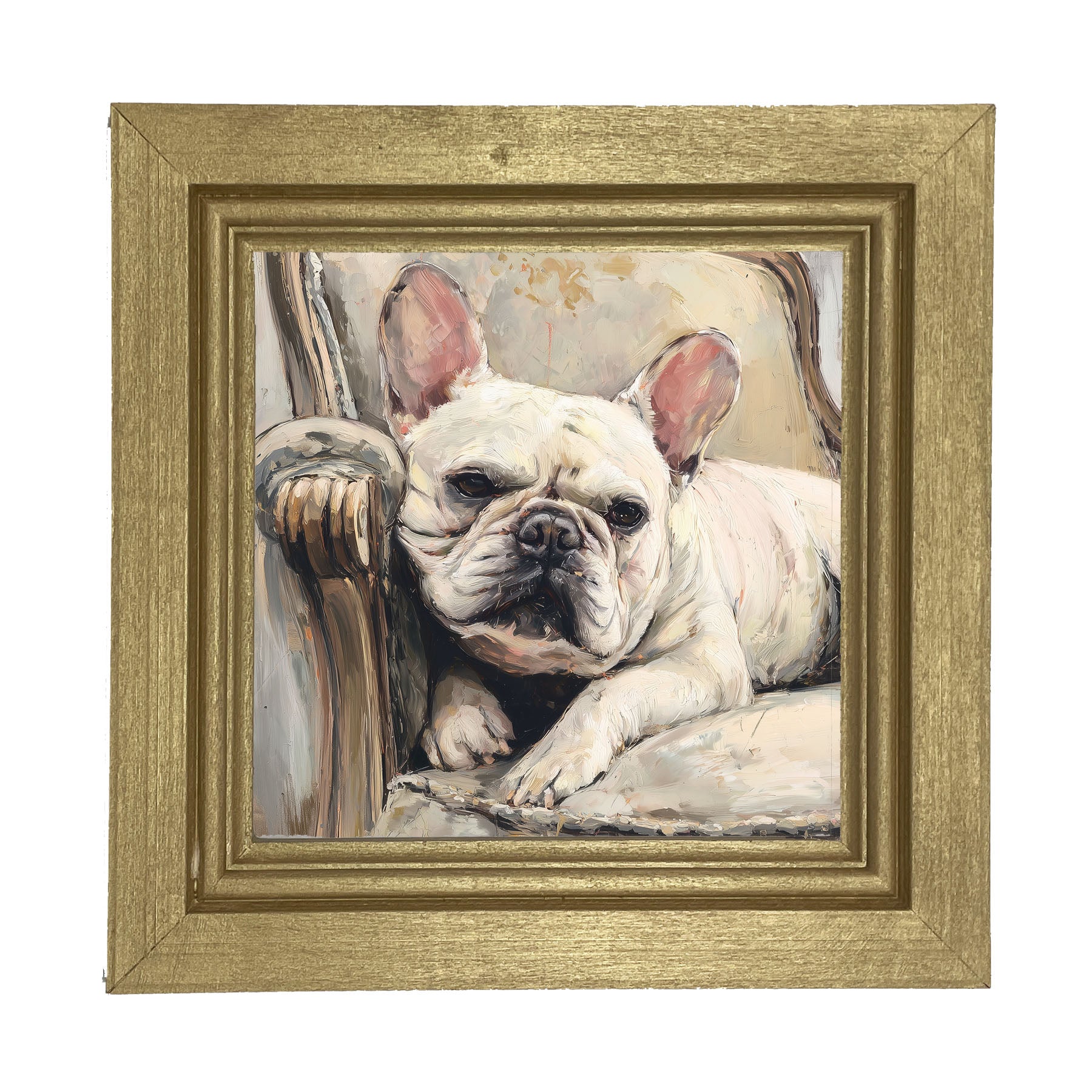 Armchair with White French Bulldog - Framed Art