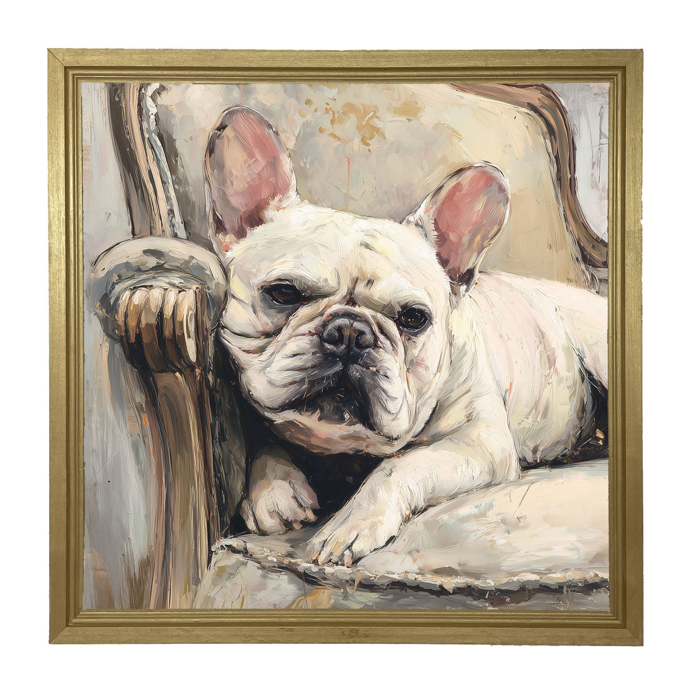 Armchair with White French Bulldog - Framed Art