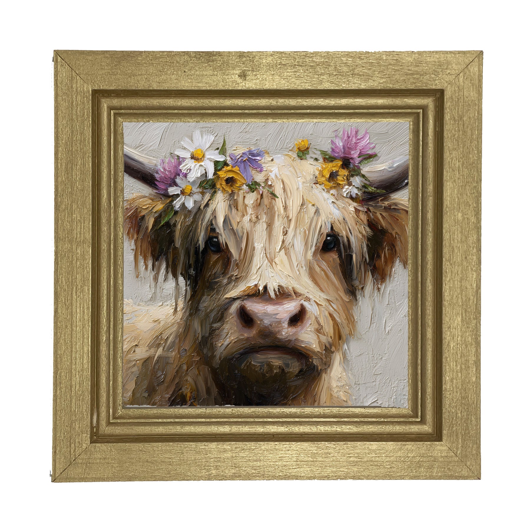 Spring Season Cow with Flowers in Hair - Framed Art