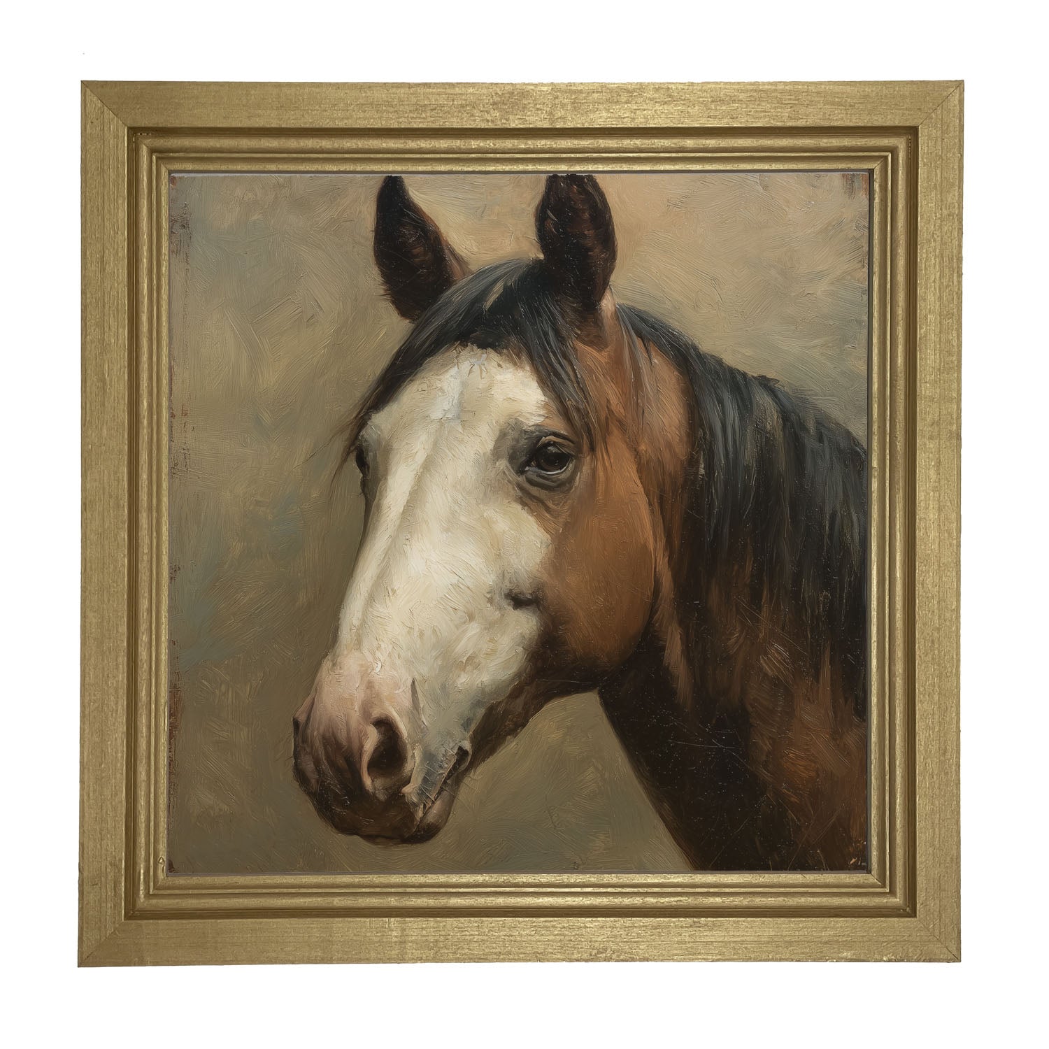 Portrait of a Brown and White Horse - Framed Art