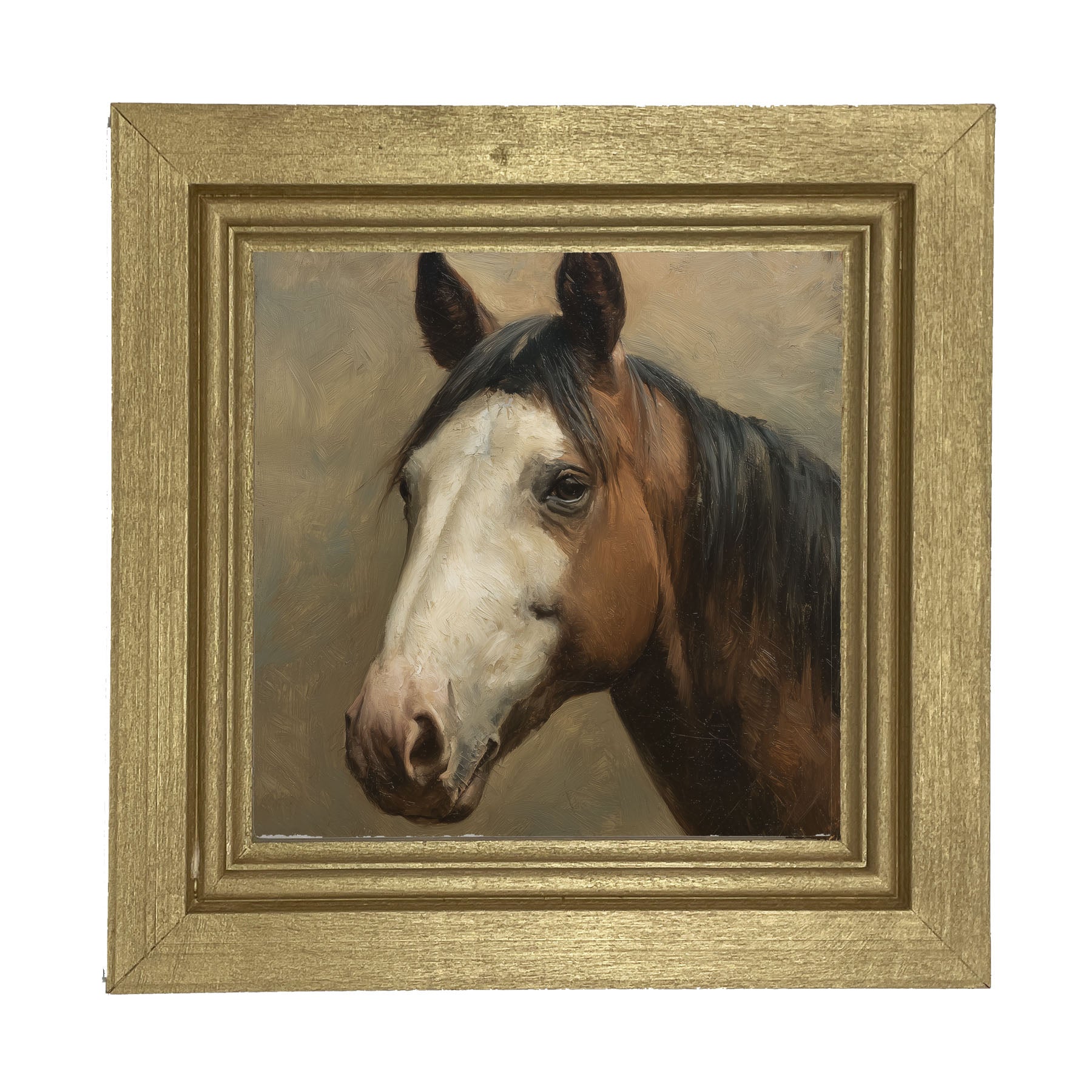 Portrait of a Brown and White Horse - Framed Art
