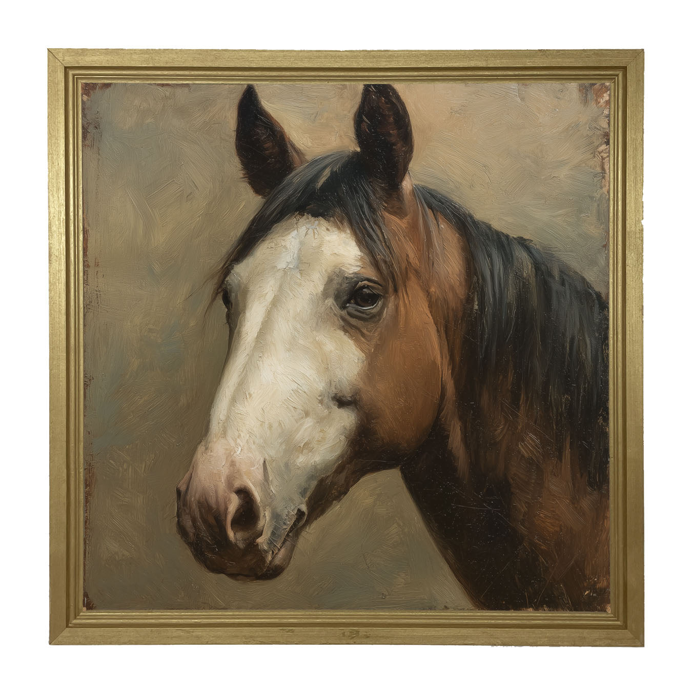Portrait of a Brown and White Horse - Framed Art