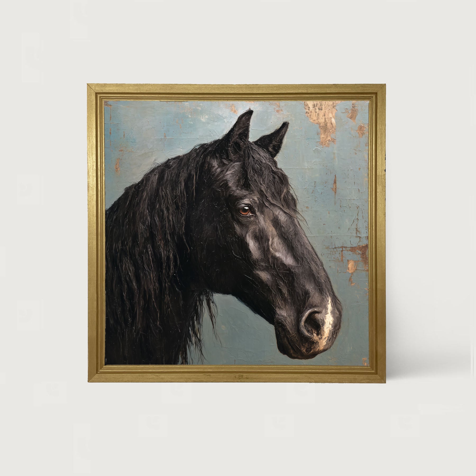Portrait of a Black Horse - Framed Art