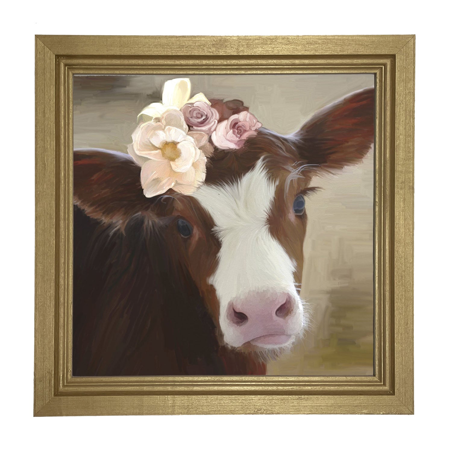 Baby cow with Flowers - Framed Art