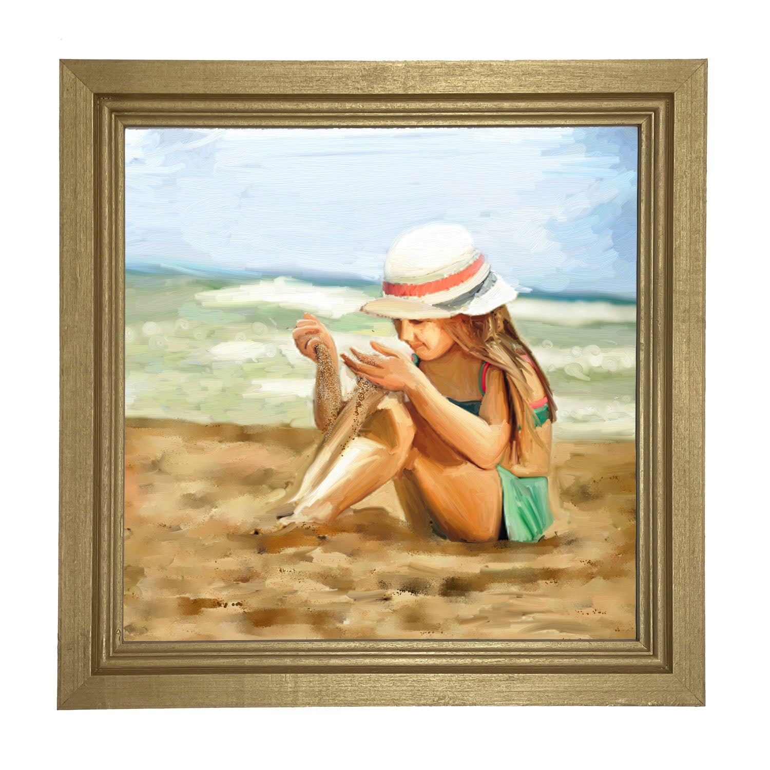 Girl Playing in Sand - Framed art