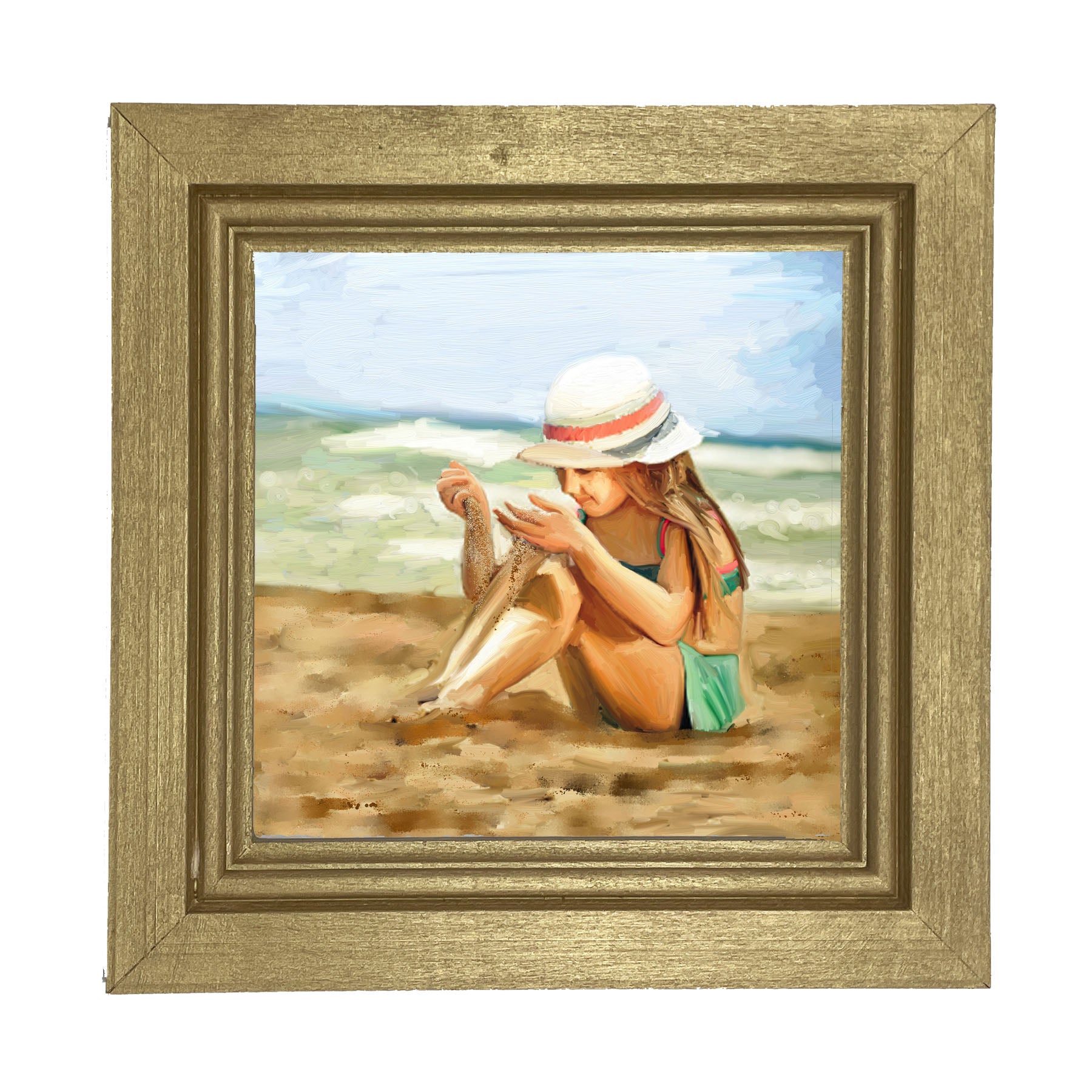 Girl Playing in Sand - Framed art