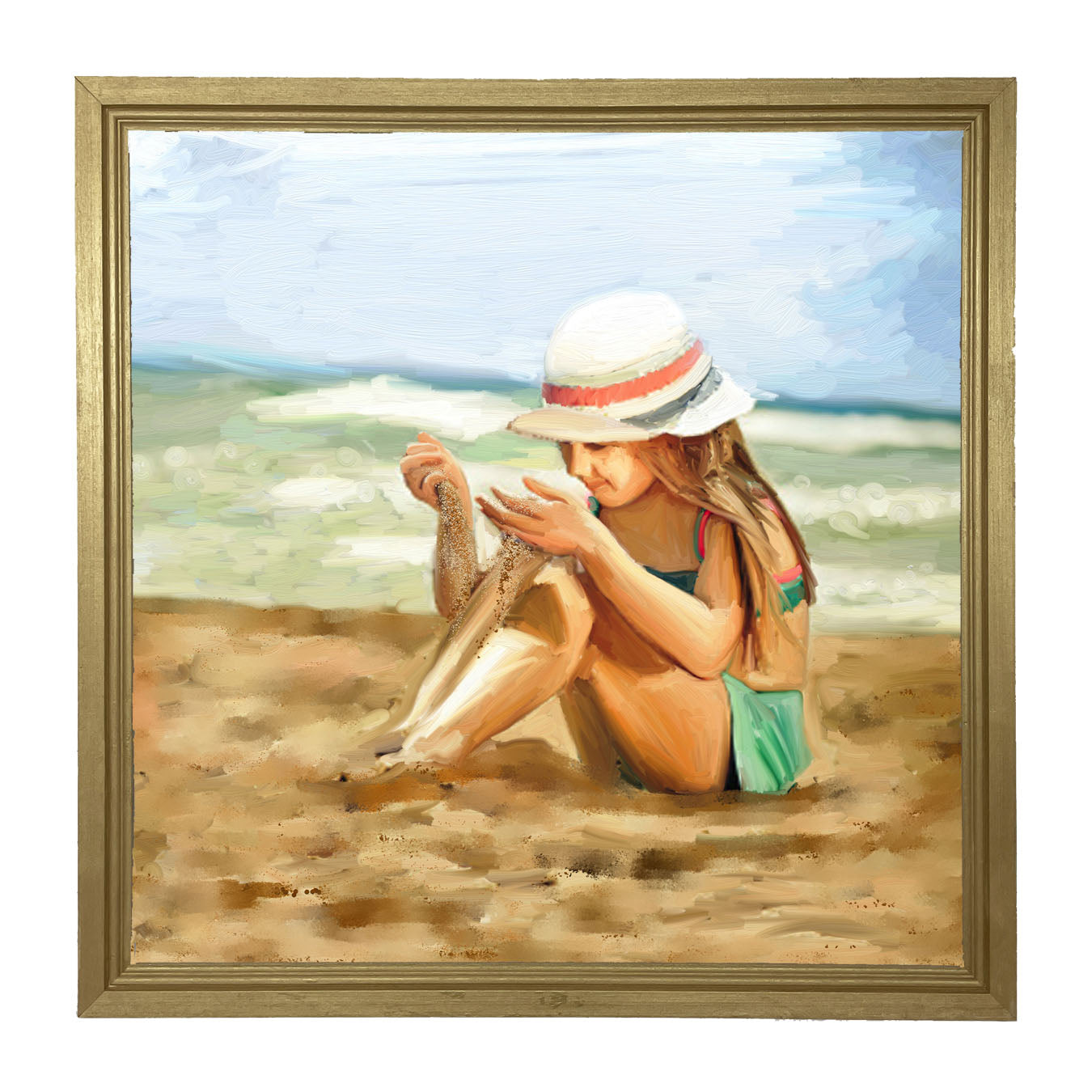 Girl Playing in Sand - Framed art