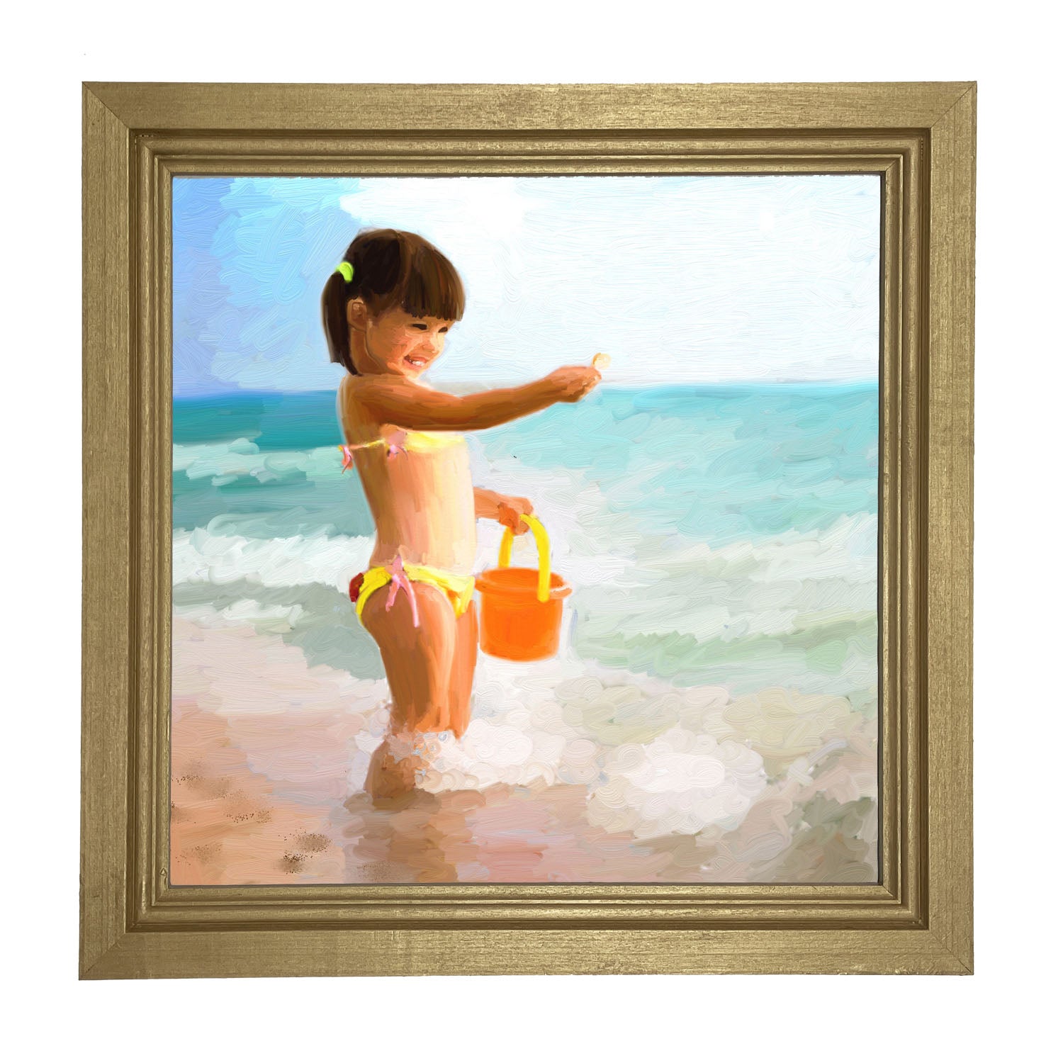 Girl Playing in the Water - Framed art