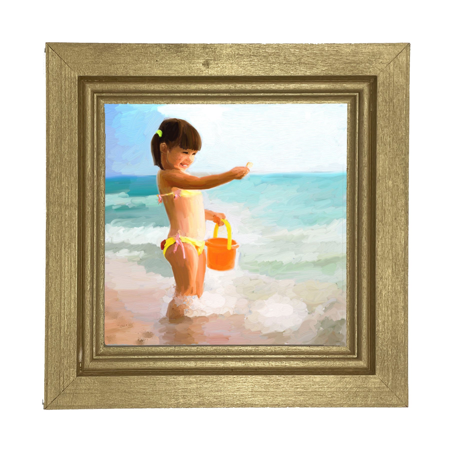 Girl Playing in the Water - Framed art