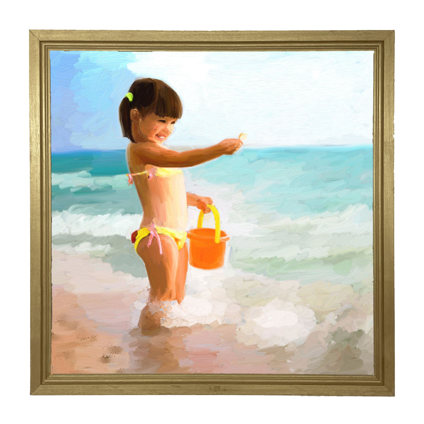 Girl Playing in the Water - Framed art