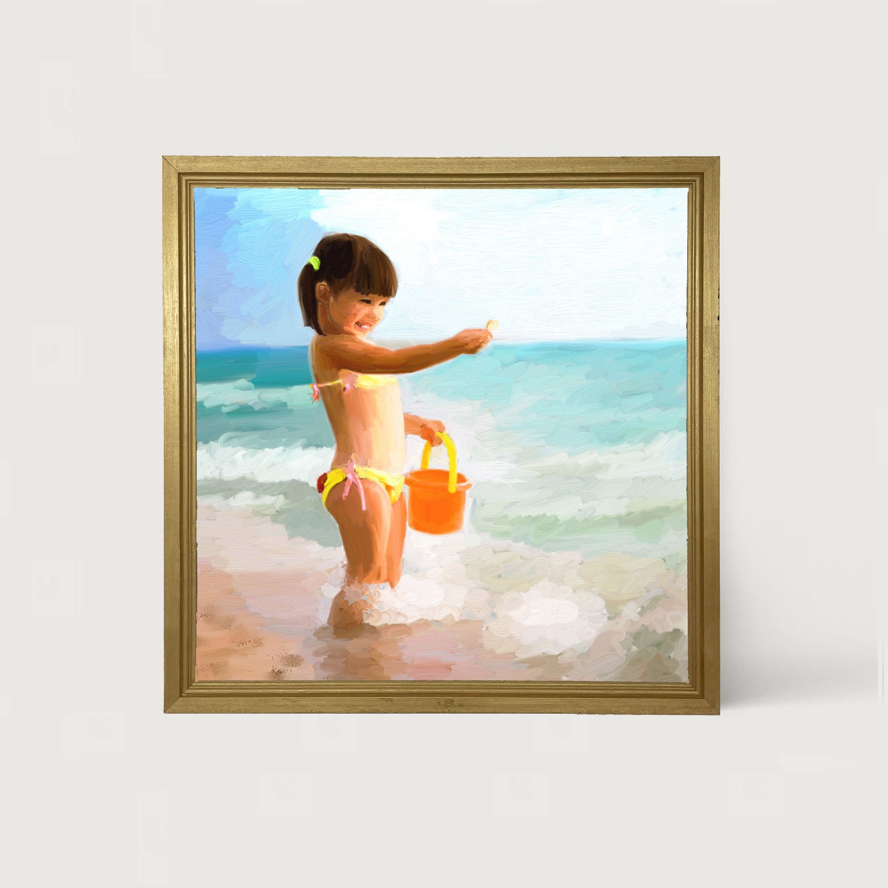 Girl Playing in the Water - Framed art